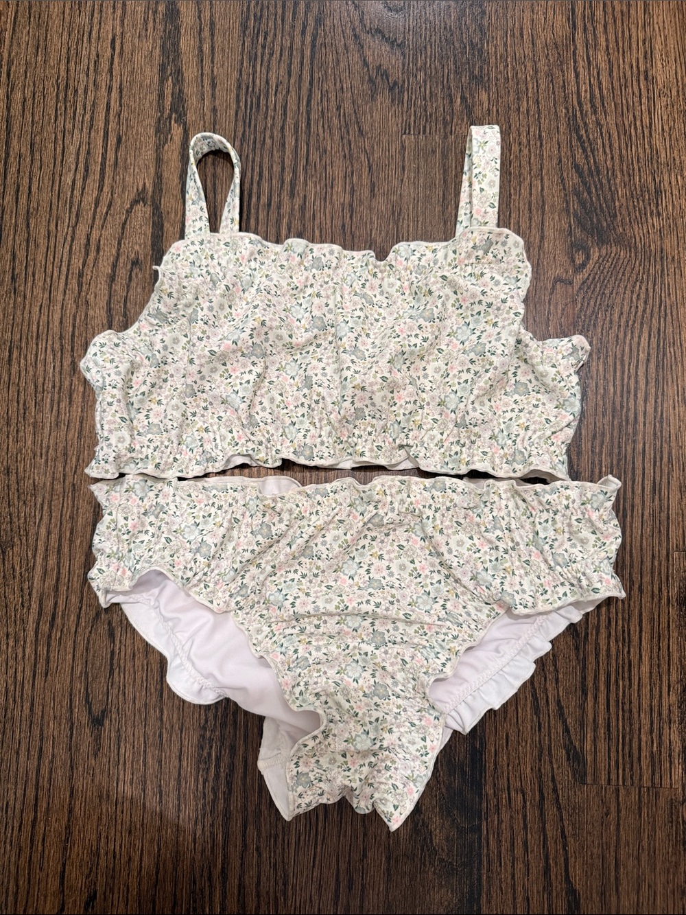 Minnow Girls Floral Ruffle Bikini Set - Pink/Green/white size 11/12